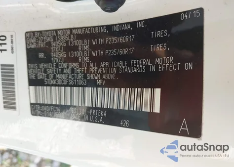 2015 Toyota Sienna Le 8 Passenger из США, поврежденный, VIN 5TDKK3DC0FS611063